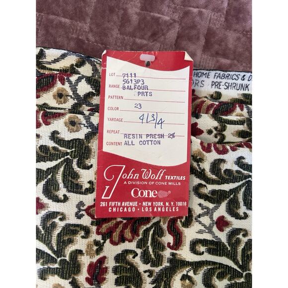 Vintage House 'N Home Fabrics Draperies 2 yds 8” White Green Floral Medium Weigh - Picture 3 of 9